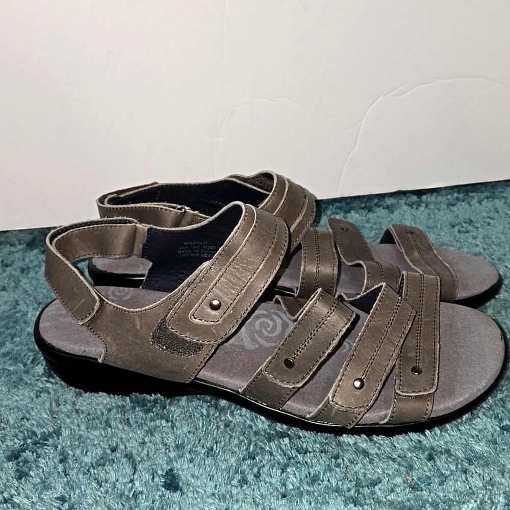 Propet Aurora Women's Grey Leather Sandals Size 10.5 2E